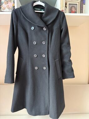 Ralph Lauren Black Double-Breasted Wool Pea Coat